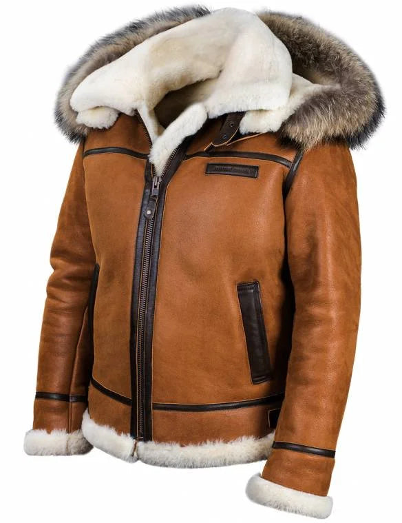 Damen Schaffelljacke mit Pelzkapuze 1