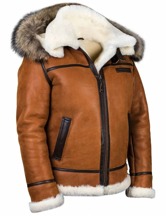Damen Schaffelljacke mit Pelzkapuze 2