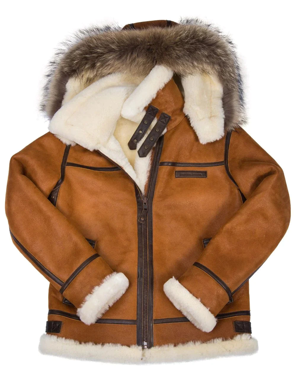 Damen Schaffelljacke mit Pelzkapuze 5