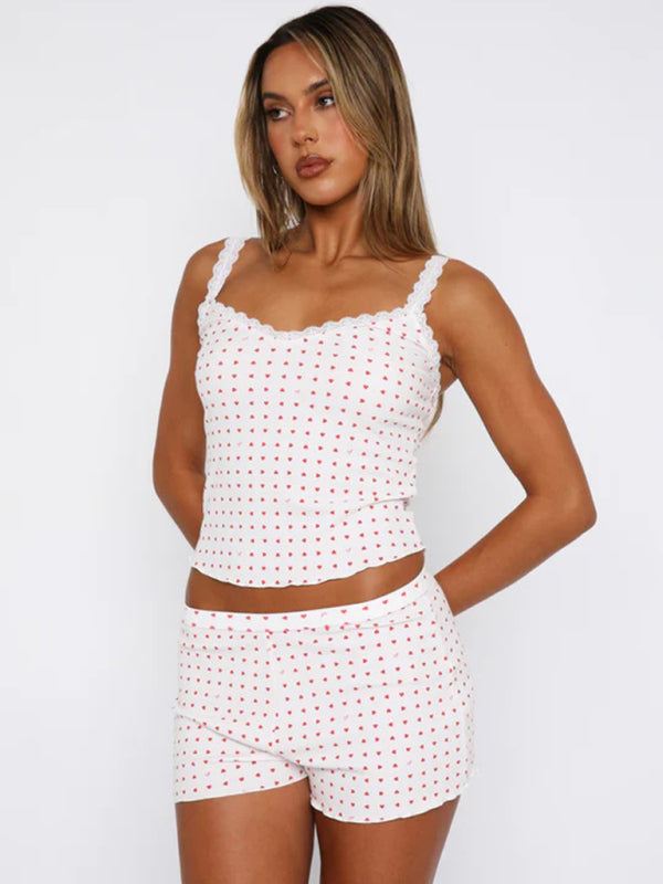Damen Schlafanzug Set mit Spaghetti-Trägern und Blumenmuster 4