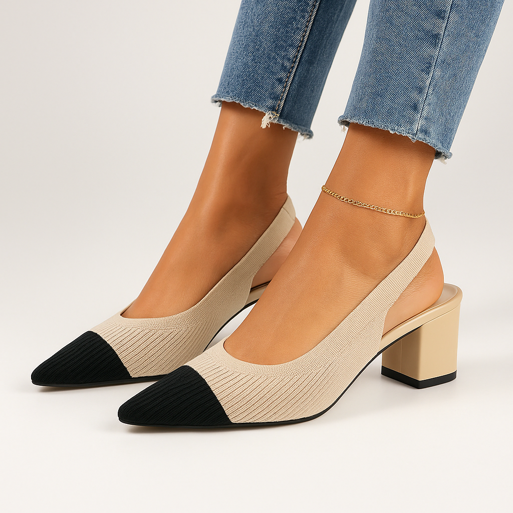 Damen Schuhe Slingback Mit Spitzer Zehenpartie Und Blockabsatz Aus Weichem Material 1
