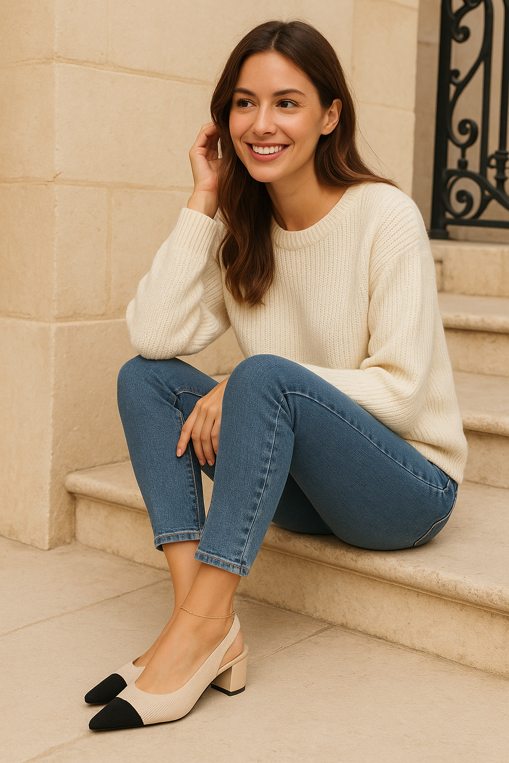 Damen Schuhe Slingback Mit Spitzer Zehenpartie Und Blockabsatz Aus Weichem Material 2