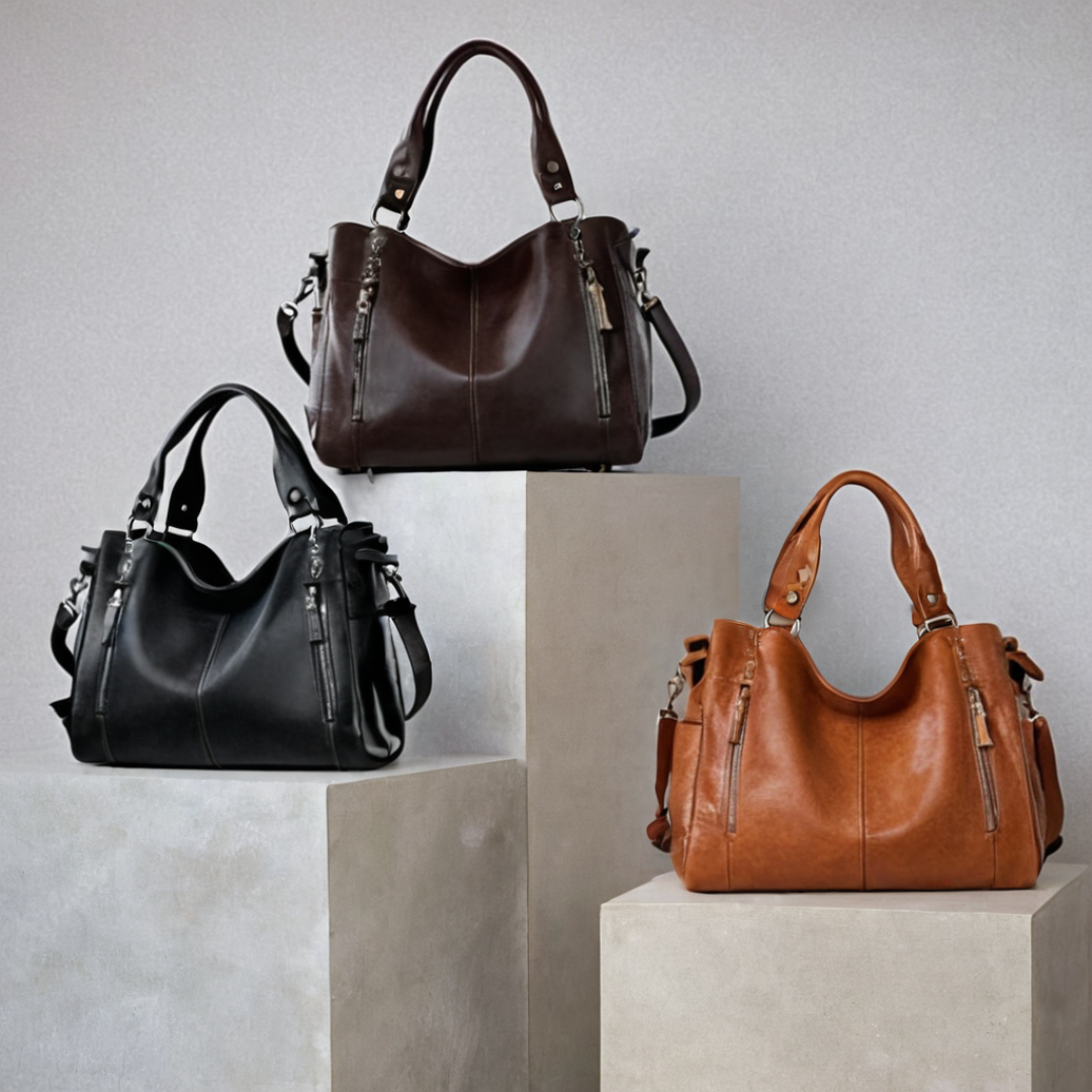 Damen Schultertasche aus Veganem Leder mit Metallakzenten, Praktisch und Stilvoll 1