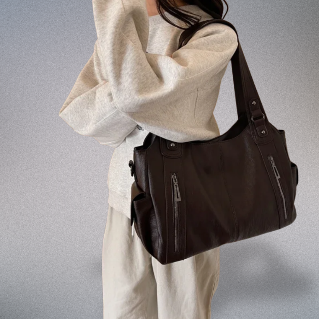 Damen Schultertasche aus Veganem Leder mit Metallakzenten, Praktisch und Stilvoll 8