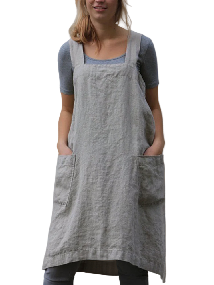 Damen Schürzenkleid Baumwolle mit Taschen 0