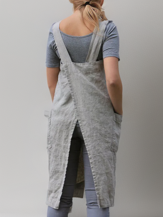 Damen Schürzenkleid Baumwolle mit Taschen 1