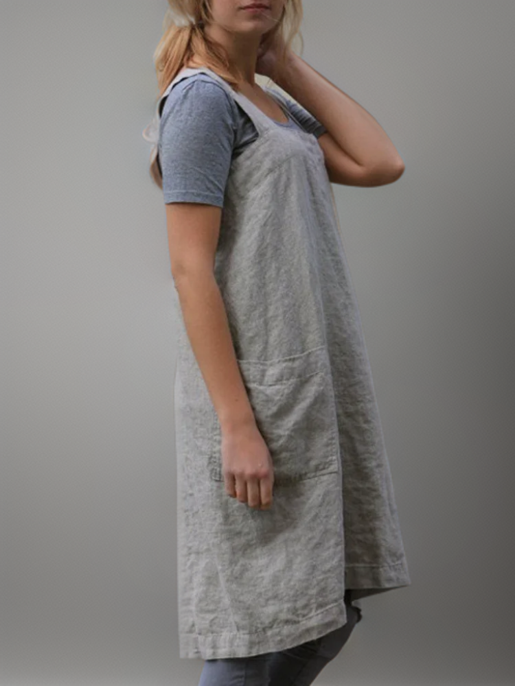 Damen Schürzenkleid Baumwolle mit Taschen 2
