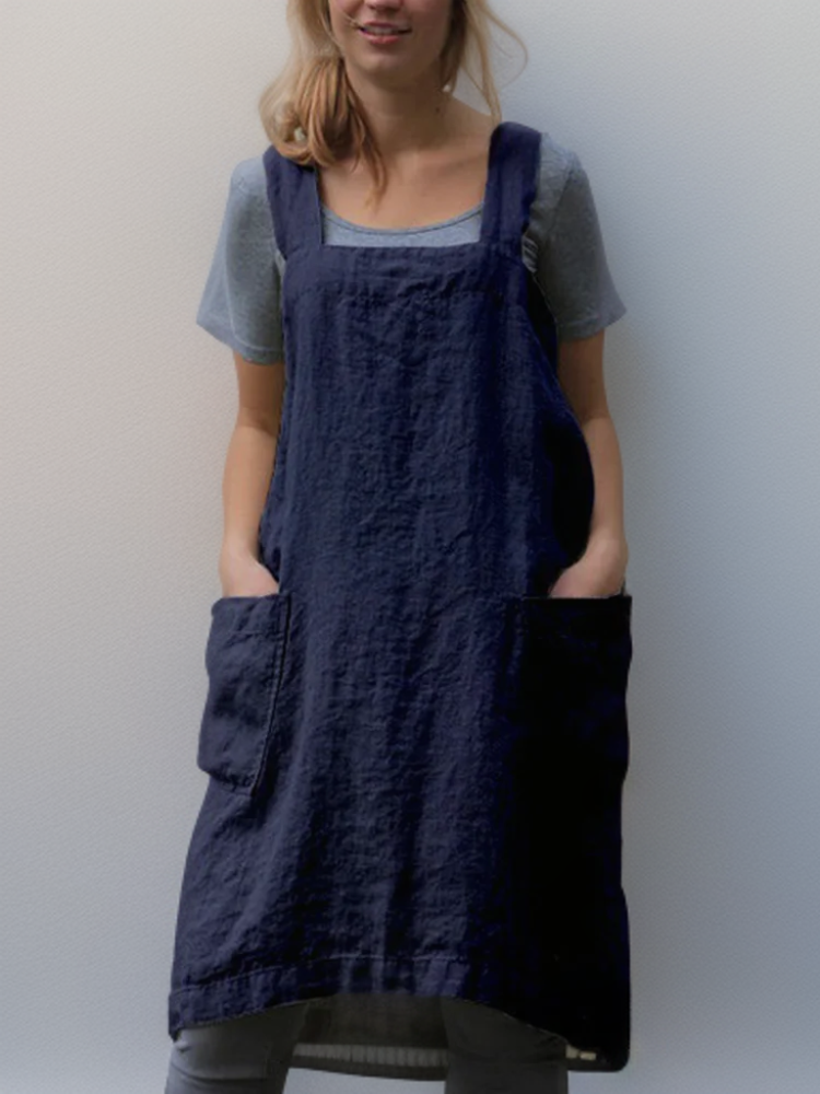 Damen Schürzenkleid Baumwolle mit Taschen 5