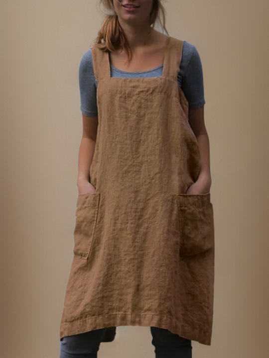 Damen Schürzenkleid Baumwolle mit Taschen 6
