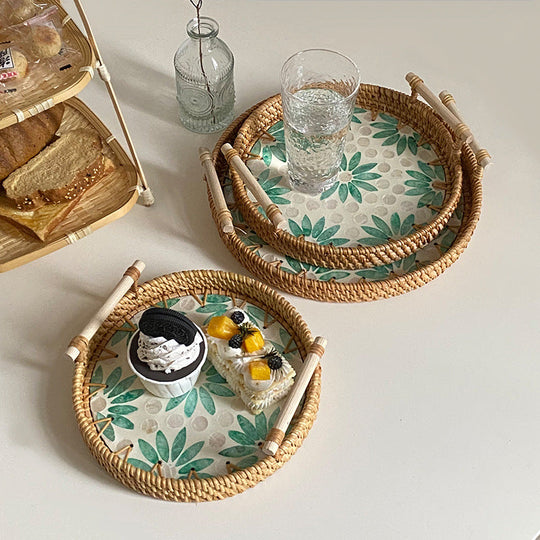 Damen Servierkorb Rund Handgewebt Mit Blumenmuster 3