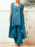 Damen Set Ärmellos Weite Hosen Baumwolle Leinen 2