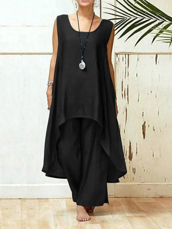 Damen Set Ärmellos Weite Hosen Baumwolle Leinen 5