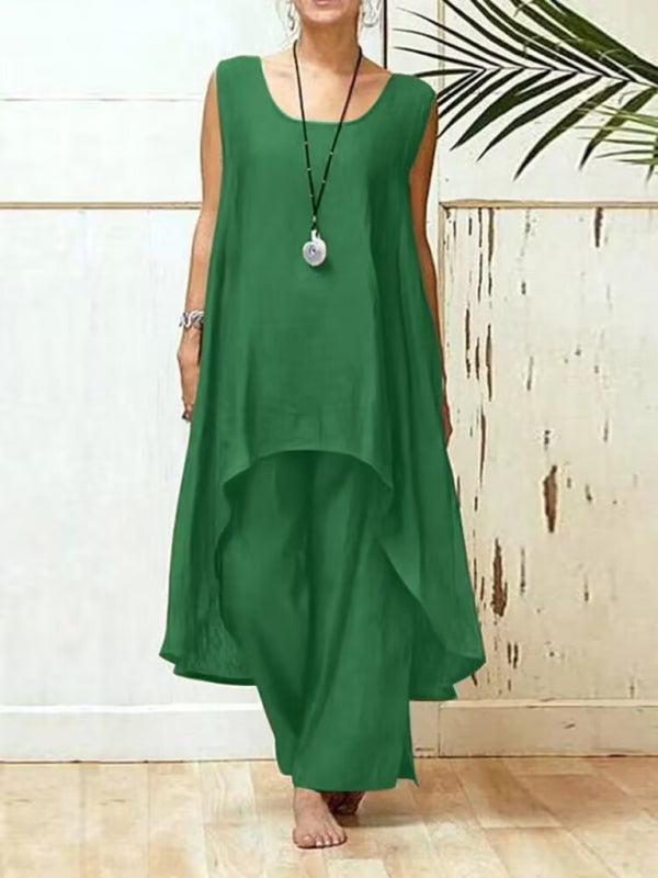 Damen Set Ärmellos Weite Hosen Baumwolle Leinen 7