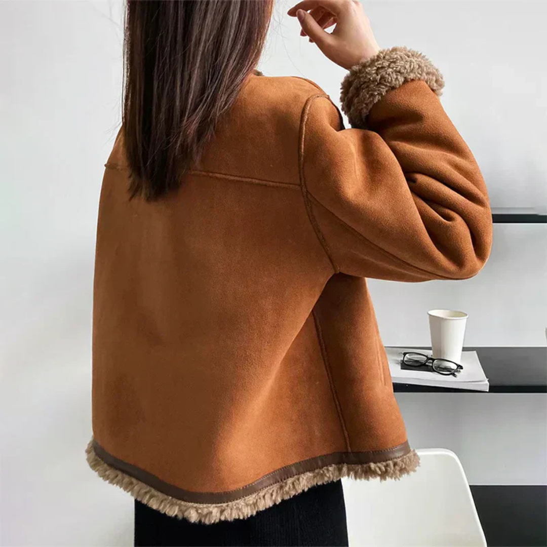 Damen Shearling Jacke mit Knopfverschluss 1