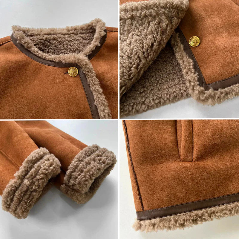 Damen Shearling Jacke mit Knopfverschluss 2
