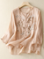 Damen Shirt Retro Rundhals Leinen mit Stickerei 6