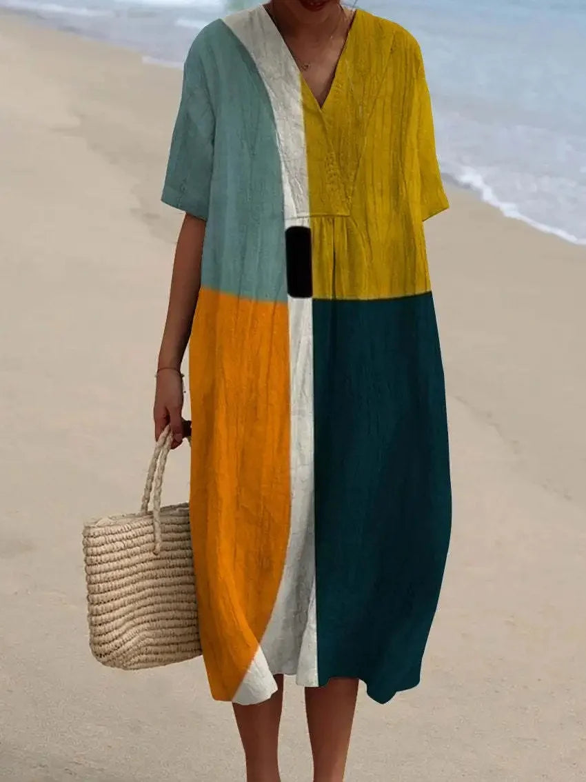 Damen Shirtkleid mit V-Ausschnitt und Taschen im Streifenmuster 12