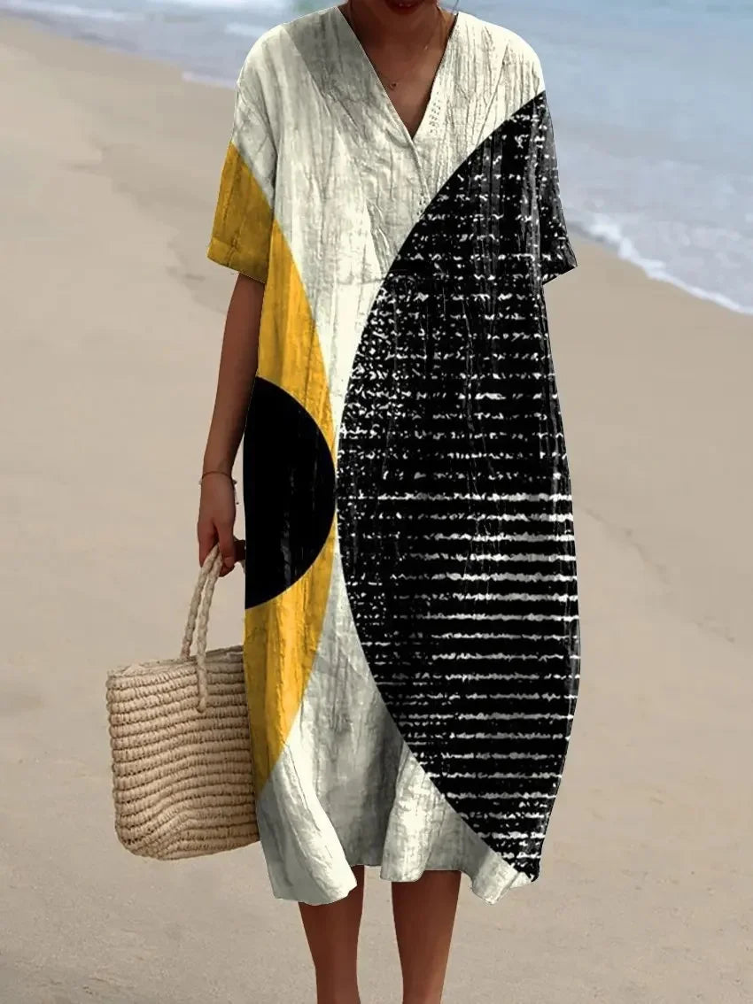 Damen Shirtkleid mit V-Ausschnitt und Taschen im Streifenmuster 6