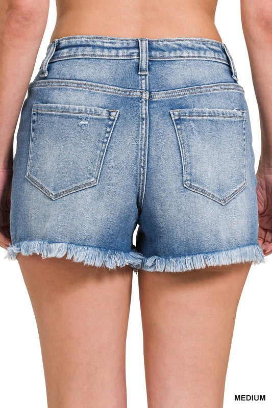Damen Shorts Mittlere Bundhöhe Denim Mit Fransigem Saum 2
