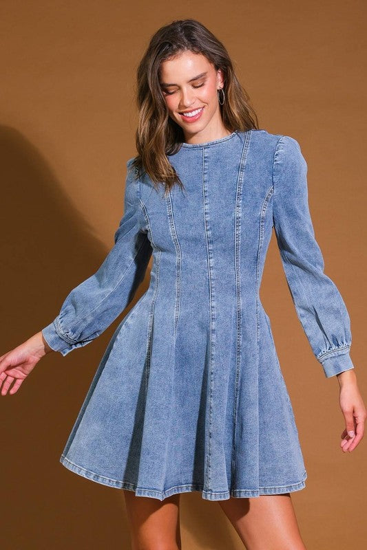 Damen Skater Mini Kleid Denim 2