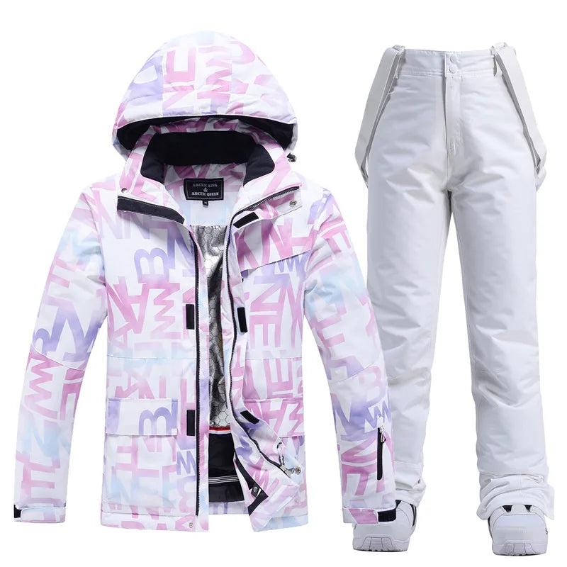 Damen Skianzug Winter Zweiteilig mit Kapuze und Trägerhose 2