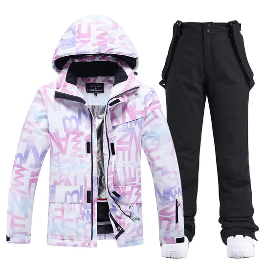 Damen Skianzug Winter Zweiteilig mit Kapuze und Trägerhose 3
