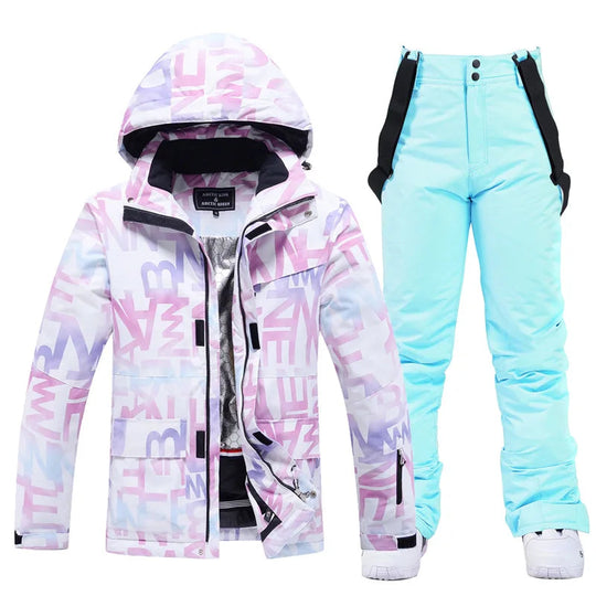 Damen Skianzug Winter Zweiteilig mit Kapuze und Trägerhose 4