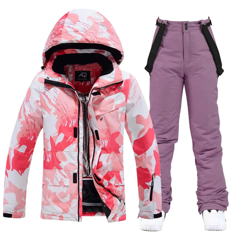 Damen Skianzug Winter Zweiteilig mit Kapuze und Trägerhose 6