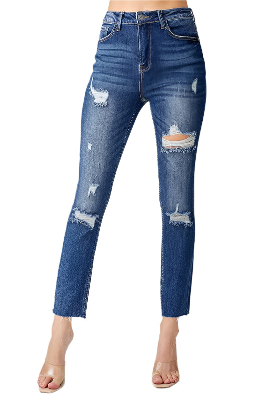 Damen Skinny Jeans Hoch geschnitten mit Distressed-Details 0