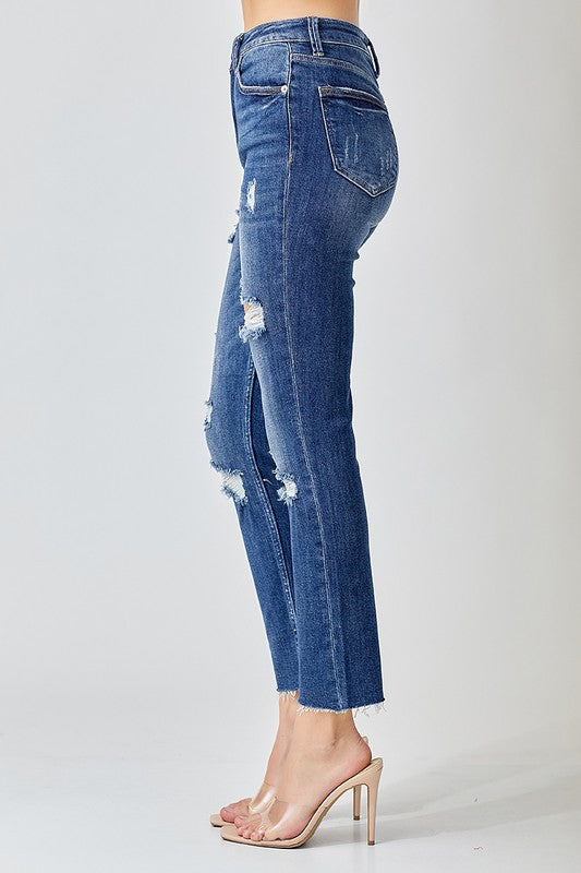 Damen Skinny Jeans Hoch geschnitten mit Distressed-Details 2