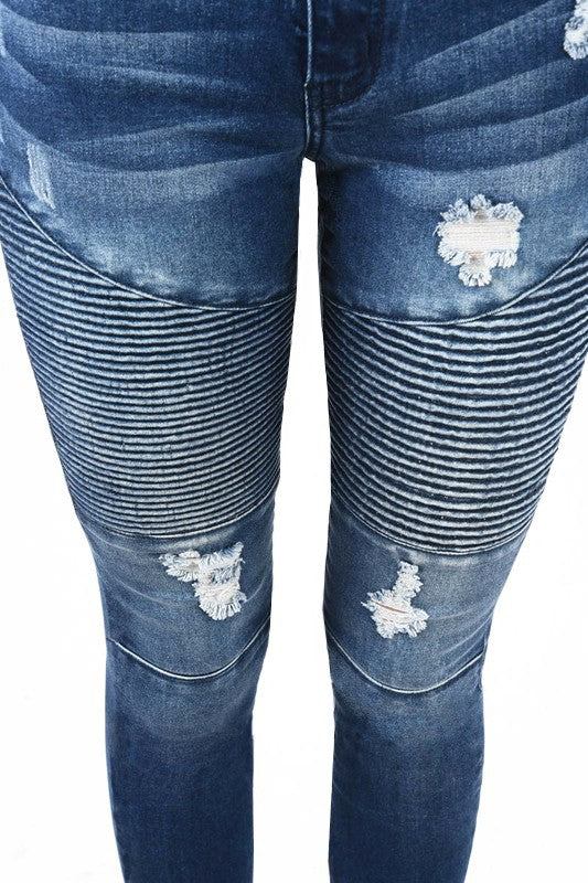 Damen Skinny Jeans Hohe Taille Zerstört Denim 4