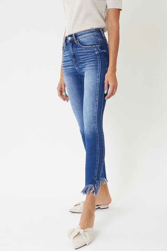 Damen Skinny Jeans mit hohem Bund und Saumdetails 2