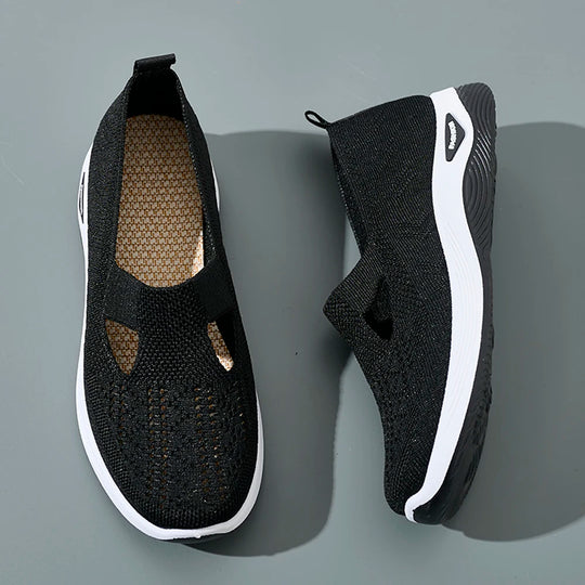 Damen Sneaker Atmungsaktive Freizeit Schuhe Flache Slip-On Mesh Gummi 1