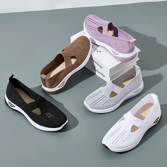 Damen Sneaker Atmungsaktive Freizeit Schuhe Flache Slip-On Mesh Gummi 5