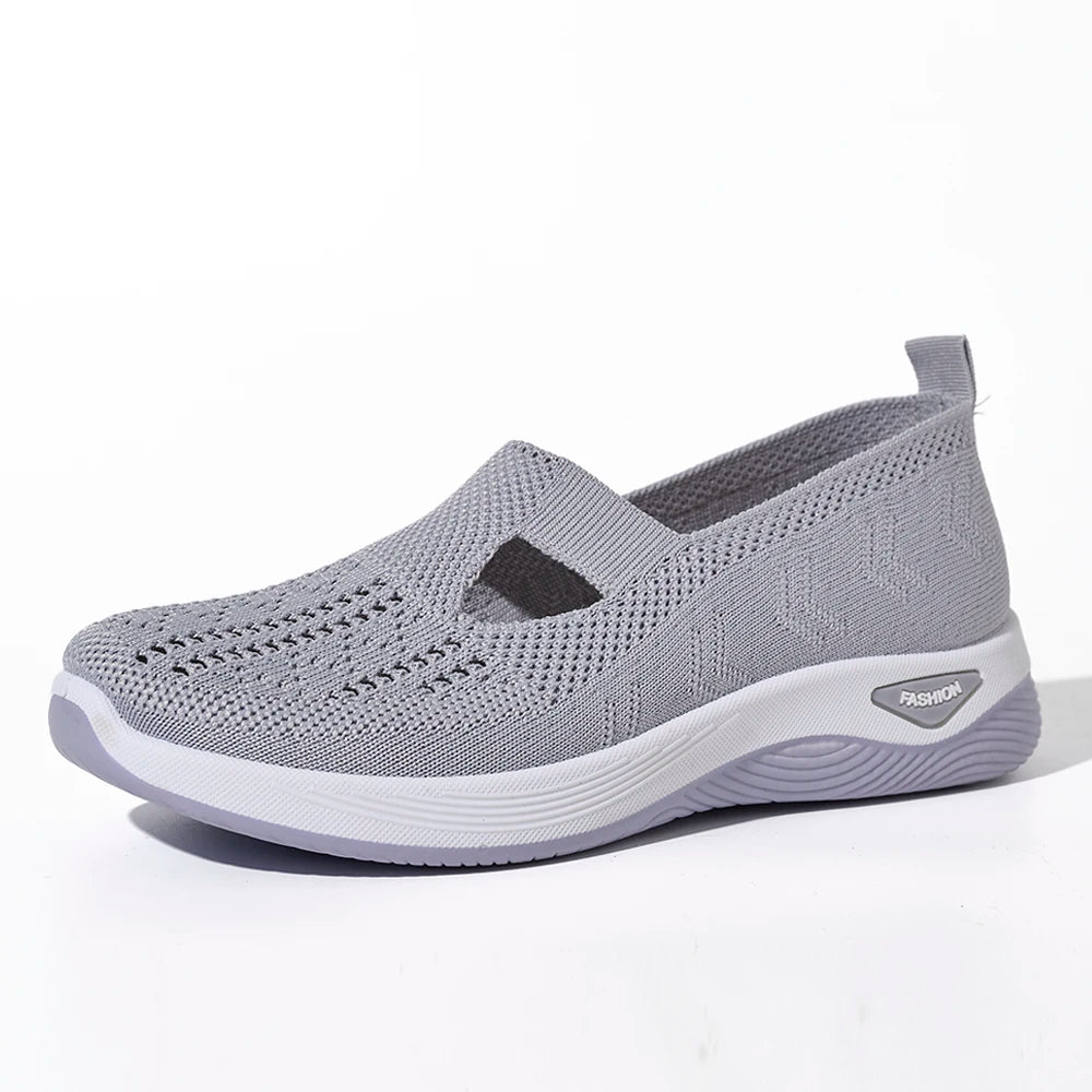 Damen Sneaker Atmungsaktive Freizeit Schuhe Flache Slip-On Mesh Gummi 6