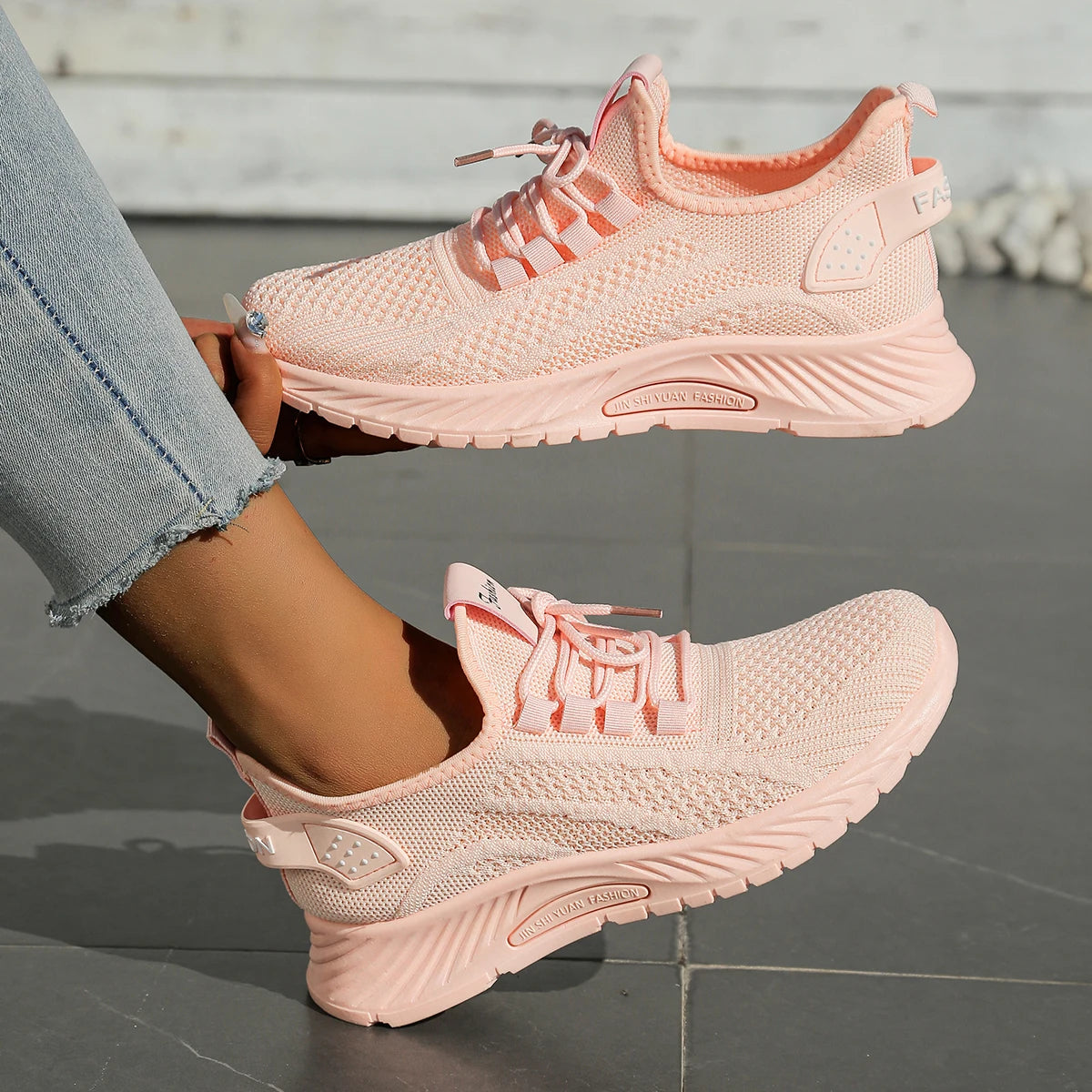 Damen Sneaker Freizeit Sport Schuhe Atmungsaktives Fly Weaving 1