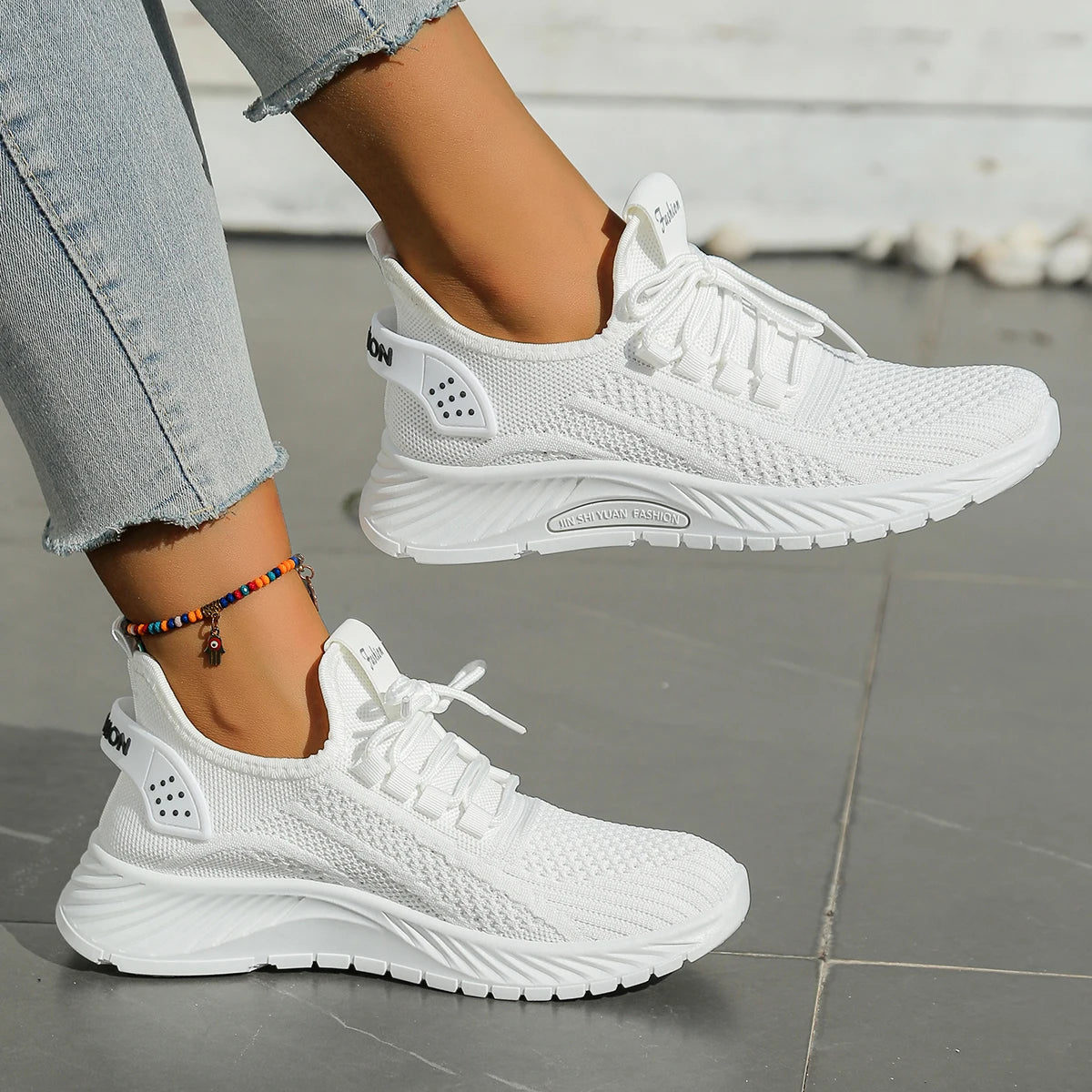 Damen Sneaker Freizeit Sport Schuhe Atmungsaktives Fly Weaving 4