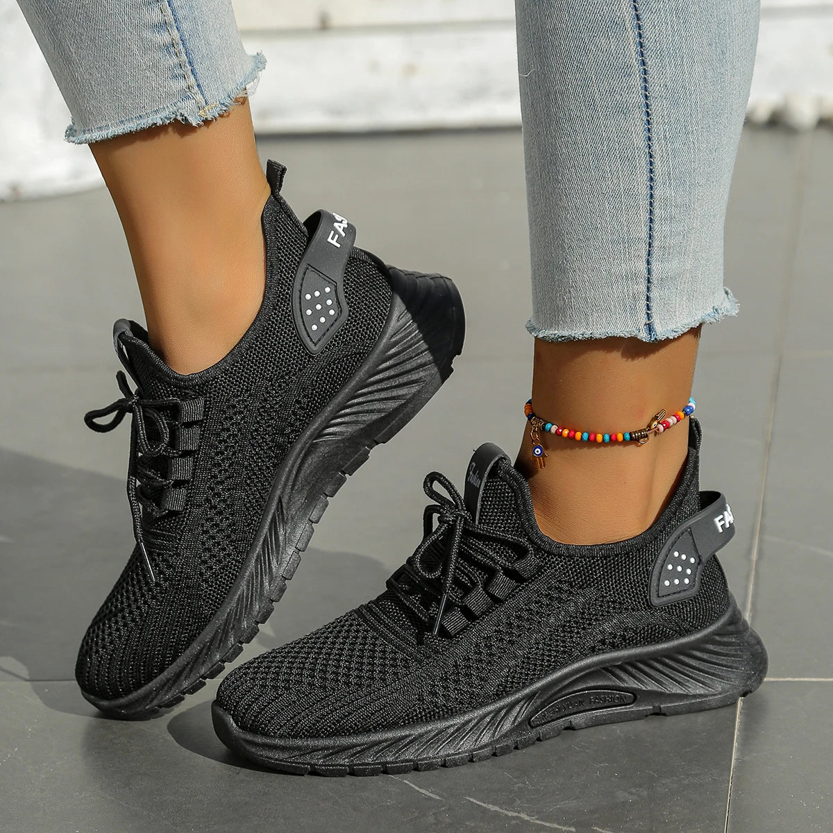 Damen Sneaker Freizeit Sport Schuhe Atmungsaktives Fly Weaving 5