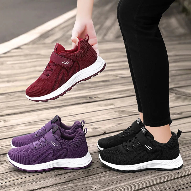 Damen Sneakers Atmungsaktiv Freizeit Schnürschuhe Leicht Textil 2