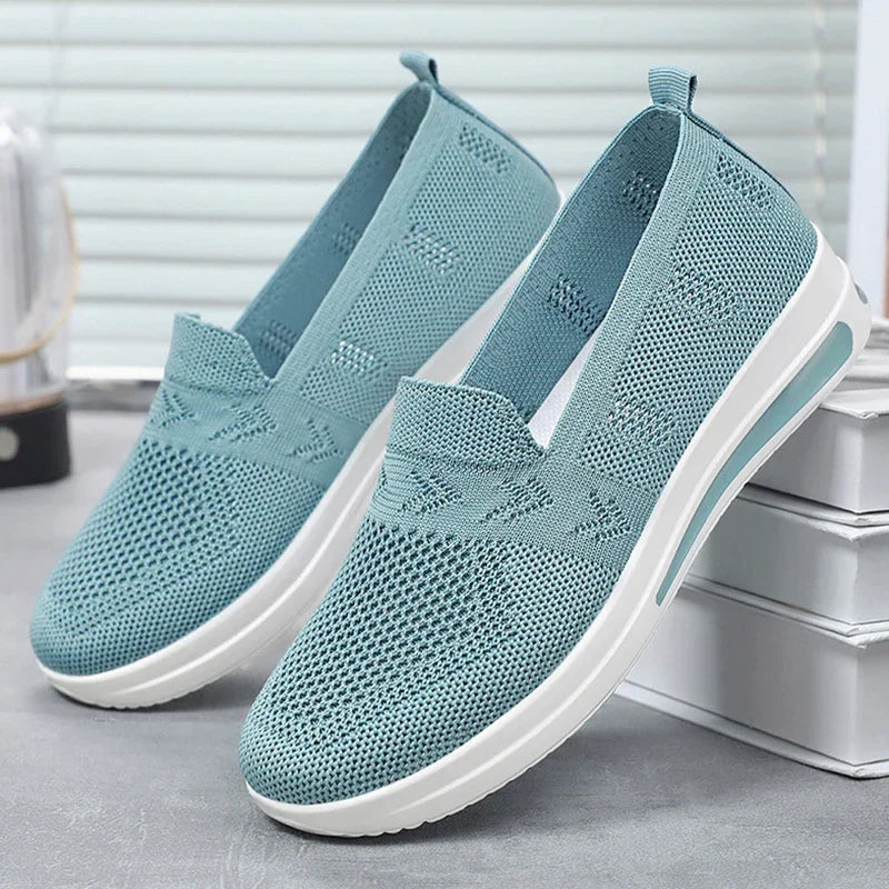 Damen Sneakers Atmungsaktive Strick-Mesh Slip-On Schuhe 0