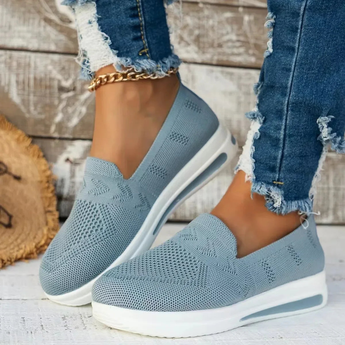 Damen Sneakers Atmungsaktive Strick-Mesh Slip-On Schuhe 1