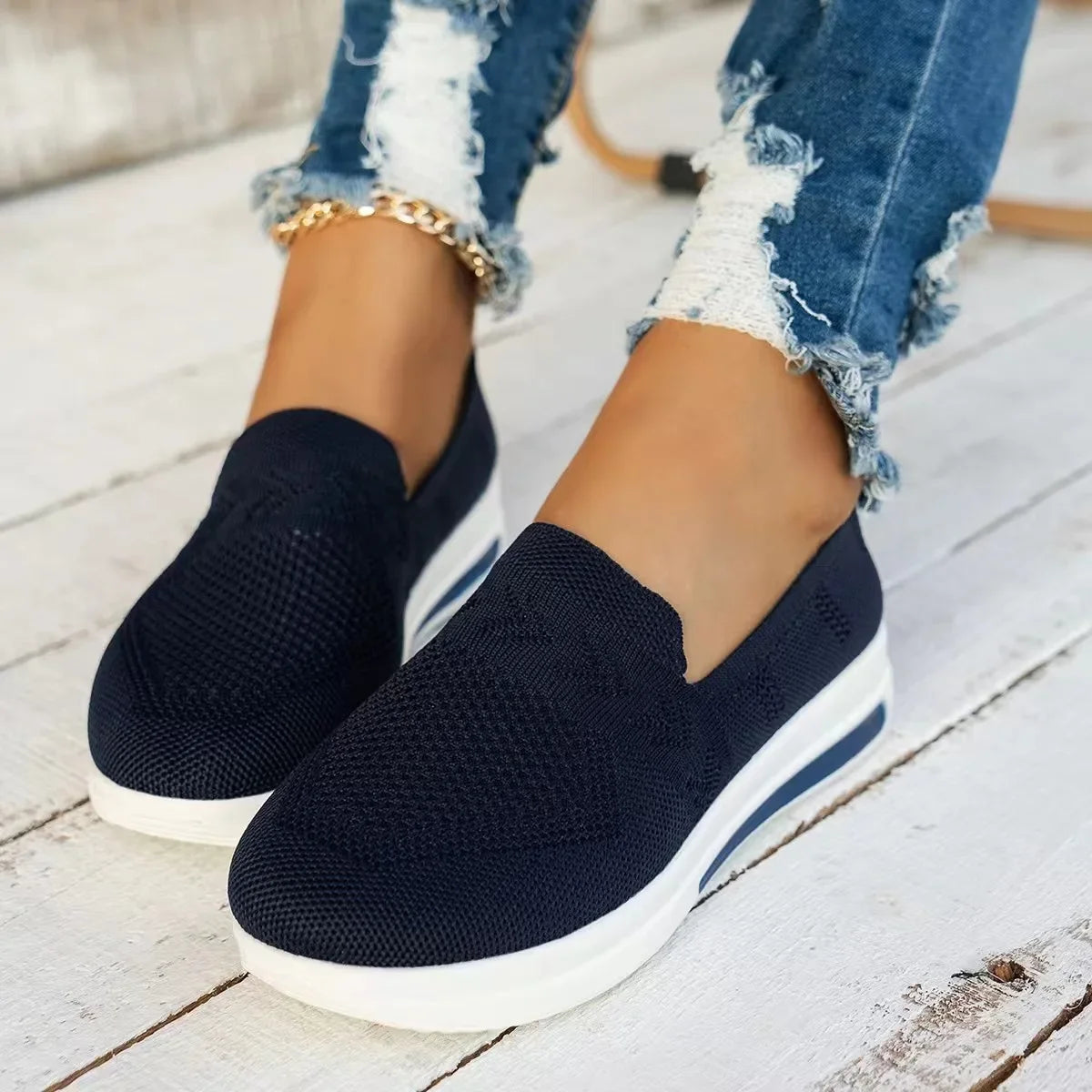 Damen Sneakers Atmungsaktive Strick-Mesh Slip-On Schuhe 3