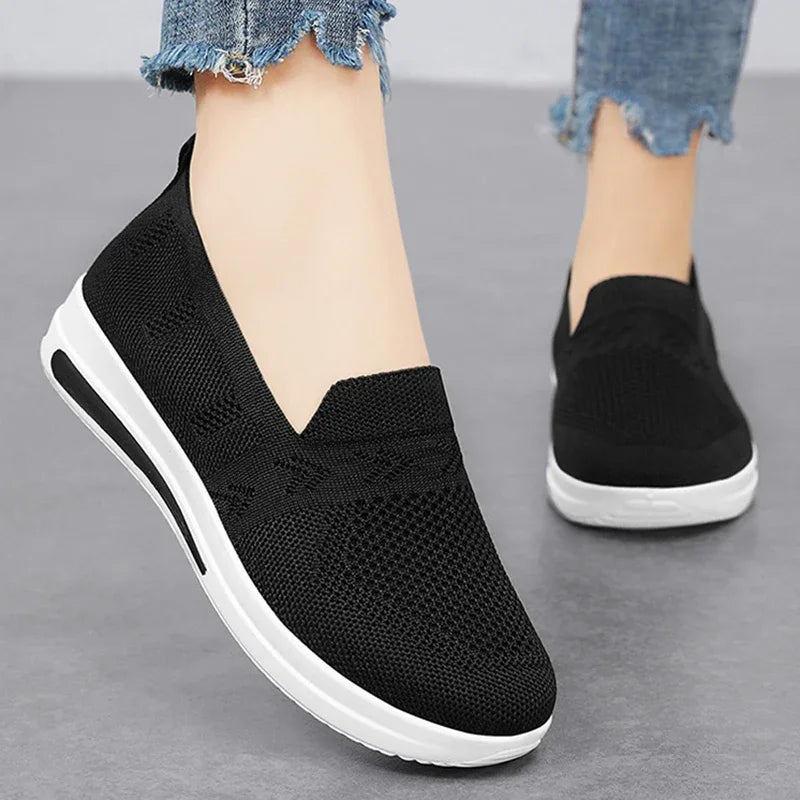 Damen Sneakers Atmungsaktive Strick-Mesh Slip-On Schuhe 4