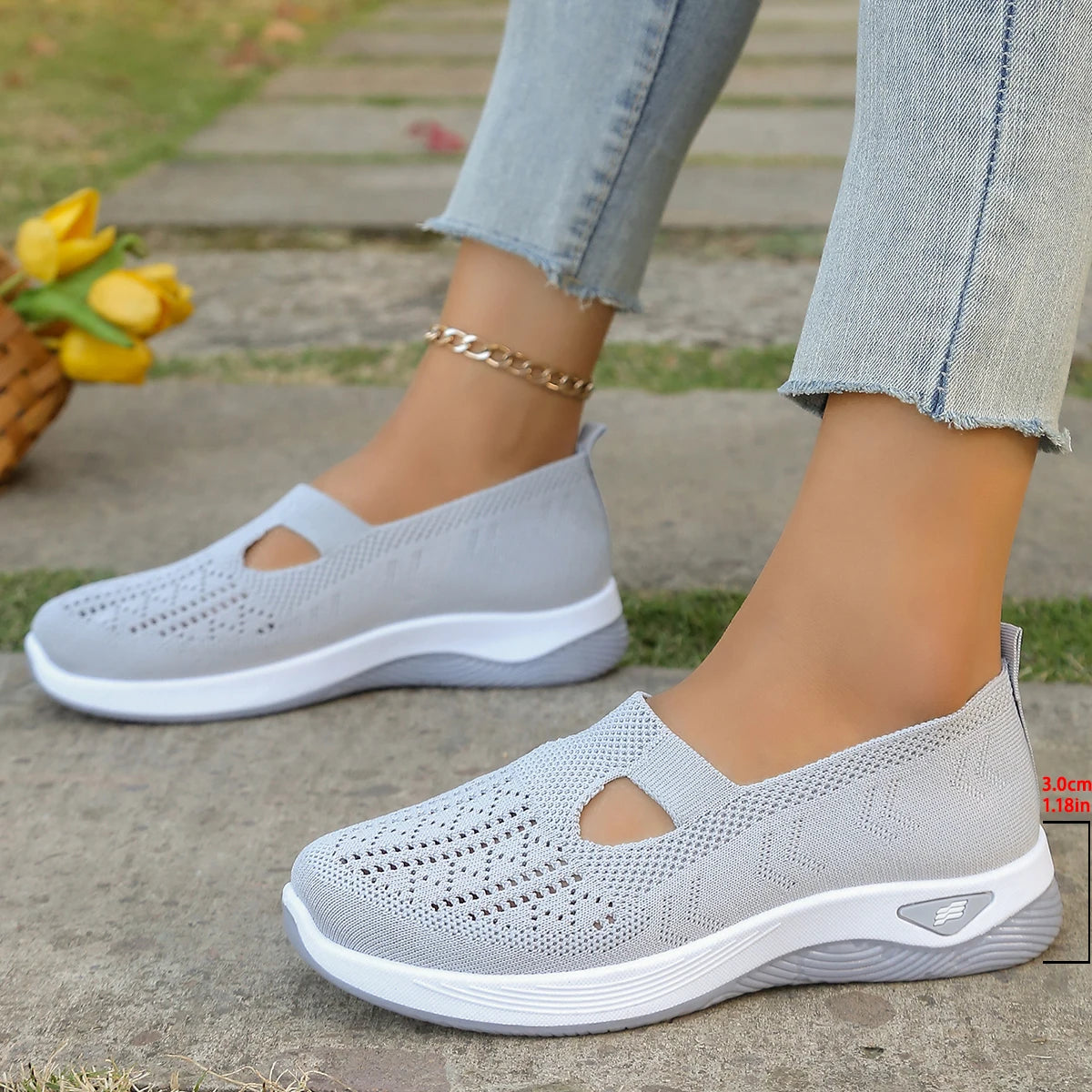 Damen Sneakers Leichte Flache Schuhe Atmungsaktives Material für Alle Jahreszeiten 13