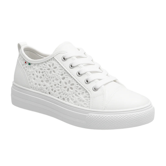 Damen Sneakers Offenes Obermaterial Mit Veterschluss und Plateau-Sohle 0