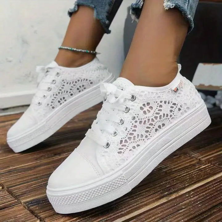 Damen Sneakers Offenes Obermaterial Mit Veterschluss und Plateau-Sohle 2