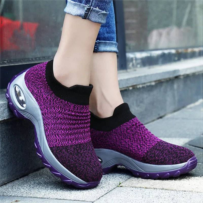 Damen Sneakers Plattform Atmungsaktives Obermaterial Rutschfeste Sohle 0