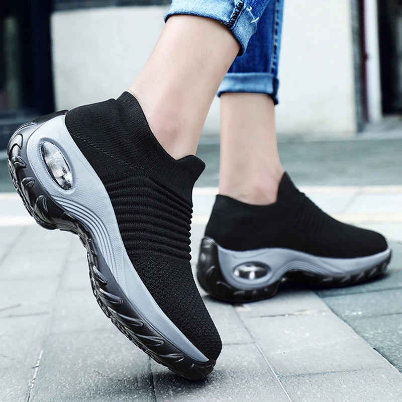 Damen Sneakers Plattform Atmungsaktives Obermaterial Rutschfeste Sohle 1