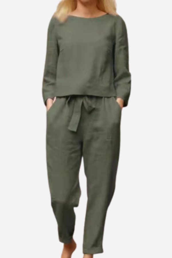 Damen Sommer Set Baumwolle Leinen Lässig 7