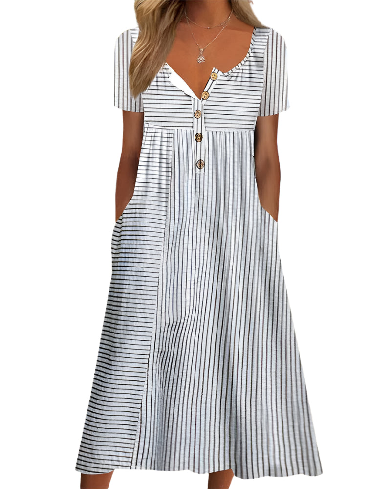 Damen Sommerkleid A-Linie Vintage-Print mit V-Ausschnitt 0